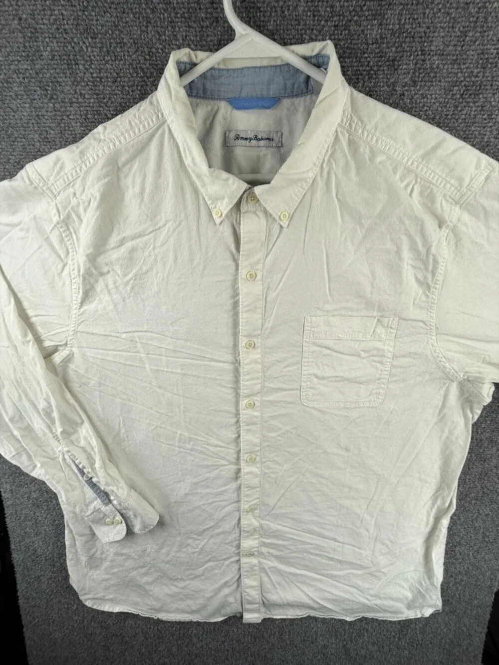 Tommy Bahama Button Up Shirt Men Long Sleeve White 2XL Cotton Spandex Adult